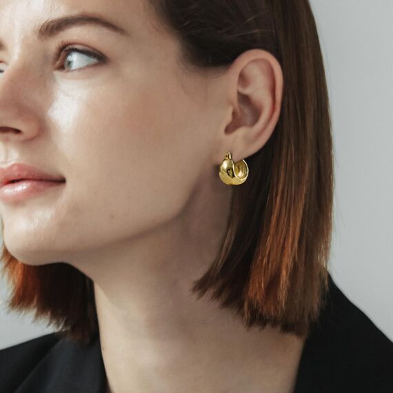 Gold Ohrringe Breit Creolen für Damen, Kleine Breit Creolen Ohrringe Hypoallergene Sterling Silber Gehämmerte CreolenKlobige Dicke Huggie Ohrringe Leichte Große für den Alltag