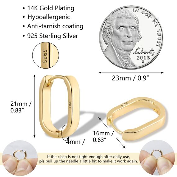 Gold Creolen Ohrringe Kleine Damen, Hypoallergen Silberne Geometrische Ohrringe Kleine Ohrringe Eckig Dicke Creolen Leichte Kleine Creolen Quadratische Gold Huggie Ohrringe Mädchen
