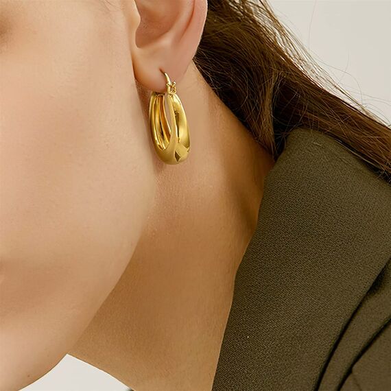 Gold Creolen für Damen - Kleine Klobige Dicke Ohrringe, Hypoallergene Sterling Silber Kreolen, Hohle Creolen für Frauen Mädchen