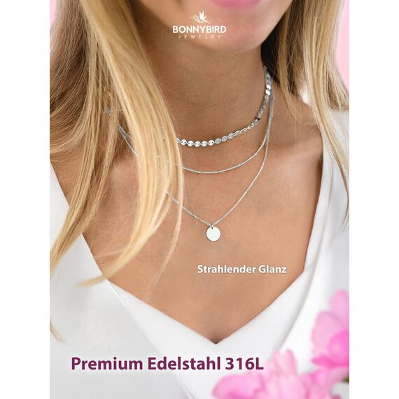BONNYBIRD® Layering Ketten Set Silber - Boho Kette Damen Anhänger Kette Silber Kette Mehrreihig Dreifach Kette Edelstahl Mehrreihige Kette mit Anhänger