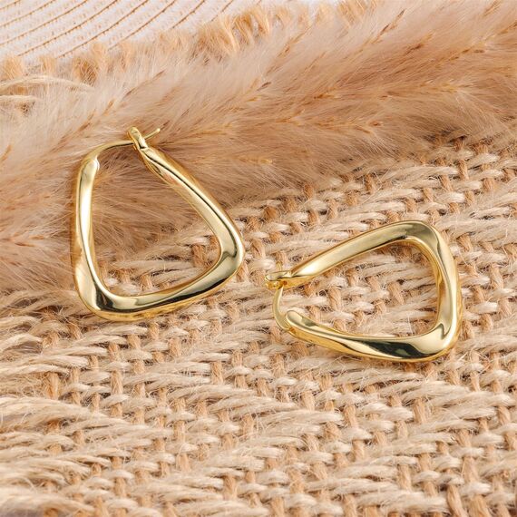 Kleine Gold Creolen Ohrringe für Damen, 14K Vergoldet Silber 925 Gedrehte Ohrringe Klobige Gedrehte Große Dicke Silber Ohrringe Creolen Trendige Geometrische Creolen Ohrringe Quadratische Ohrringe