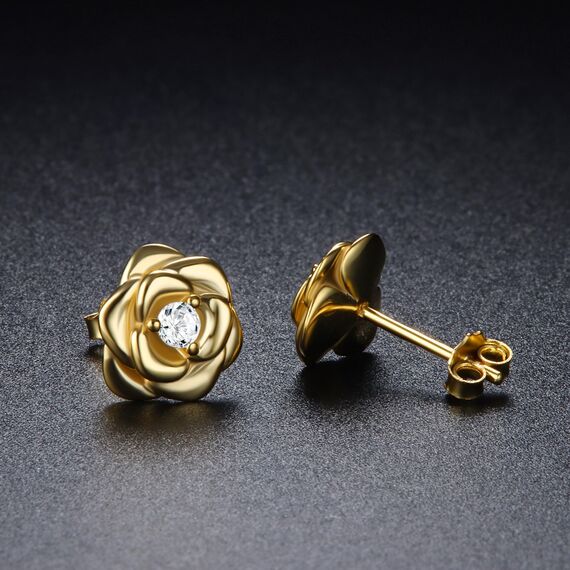 JeweBella Klein Rosen Ohrstecker Silber 925 Ohrringe für Damen Mädchen Hypoallergen Kleine Rose Blumen Ohrstecker mit 5A+Zirkonia Helix Knorpel Ohrringe Silber/Gold/Rose Gold/Schwarz Geschenke