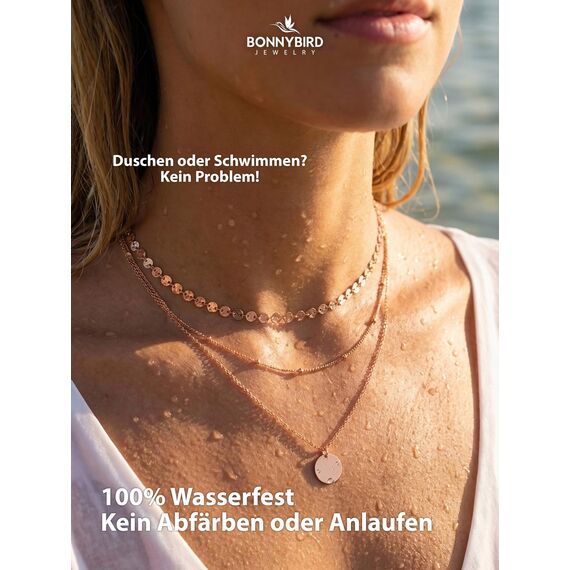 BONNYBIRD® Layering Kette Rosegold Damen Ketten Set Schlichte Kette Rosegold Boho Kette Damen Feine Halskette Edelstahl Mehrreihige Kette mit Anhänger Kette Boho