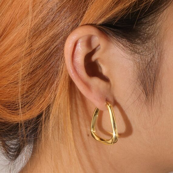 Kleine Gold Creolen Ohrringe für Damen, 14K Vergoldet Silber 925 Gedrehte Ohrringe Klobige Gedrehte Große Dicke Silber Ohrringe Creolen Trendige Geometrische Creolen Ohrringe Quadratische Ohrringe
