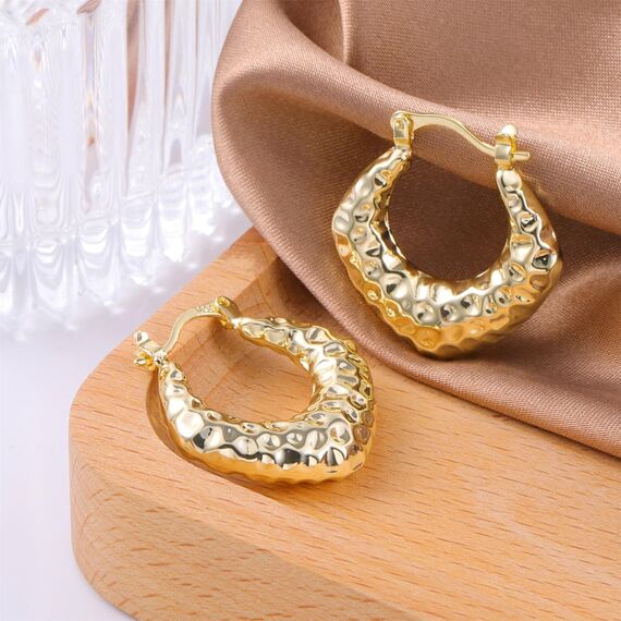 Gold Creolen Ohrring für Damen, Klein Klobige Creolen hypoallergen Sterlingsilber 925 Kleine Gehämmerte Dicke Creolen Leichte Huggie Creolen Klassische Schmuckgeschenke