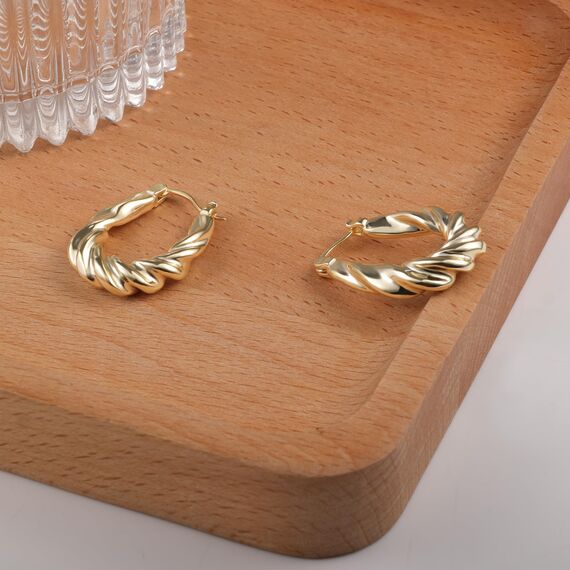 Gold Creolen Ohrringe für Damen, Kleine Klobige Creolen Ohrringe Ovale Gedrehte Creolen Ohrringe Sterling Silber Gedrehte Ohrringe Hypoallergen Huggie Klobige Creolen Ohrringe Damen Mädchen