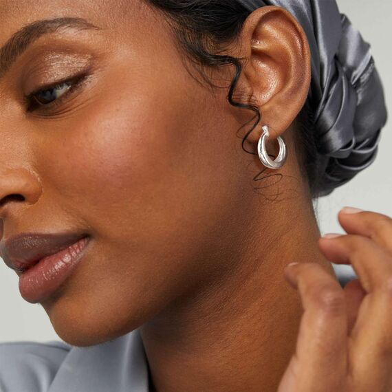 Silber 925 Kleine Creolen Ohrringe für Damen, Hypoallergen Dicke Creolen Ohrringe Trendige Leichte Klobige Ohrringe Huggie Kleine Creolen Ohrringe Breite für Schmuck Geschenk