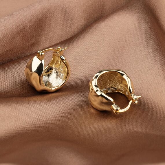 Gold Ohrringe Breit Creolen für Damen, Kleine Breit Creolen Ohrringe Hypoallergene Sterling Silber Gehämmerte CreolenKlobige Dicke Huggie Ohrringe Leichte Große für den Alltag