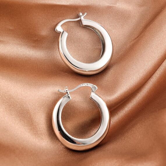 Silber 925 Kleine Creolen Ohrringe für Damen, Hypoallergen Dicke Creolen Ohrringe Trendige Leichte Klobige Ohrringe Huggie Kleine Creolen Ohrringe Breite für Schmuck Geschenk