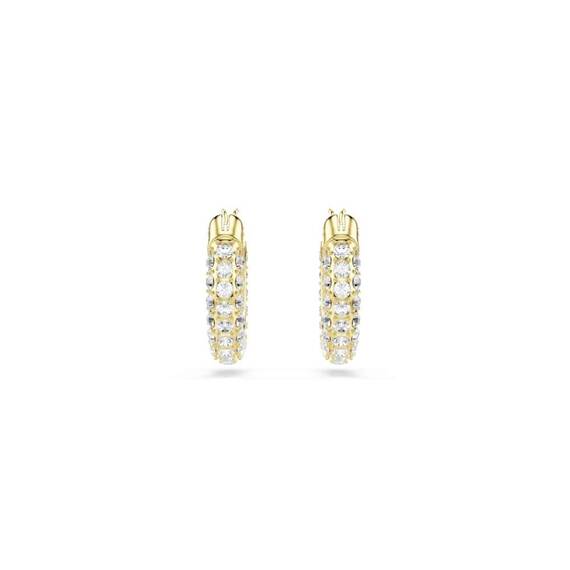 Swarovski Dextera Kreolen, Vergoldete und Weiße Mini-Ohrringe mit Strahlendem, Klarem Kristallpavé, Größe: 1.2 x 1.5 cm