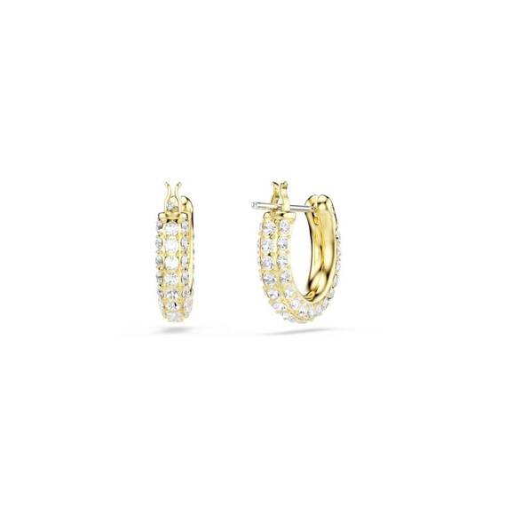 Swarovski Dextera Kreolen, Vergoldete und Weiße Mini-Ohrringe mit Strahlendem, Klarem Kristallpavé, Größe: 1.2 x 1.5 cm