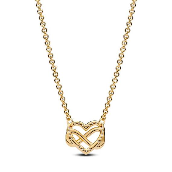 PANDORA Moments Funkelnde Unendlichkeits-Herz Collier-Halskette aus Sterling Silber mit vergoldeter Metalllegierung und Zirkonia Steinen, Größe 50cm, 362666C01-50
