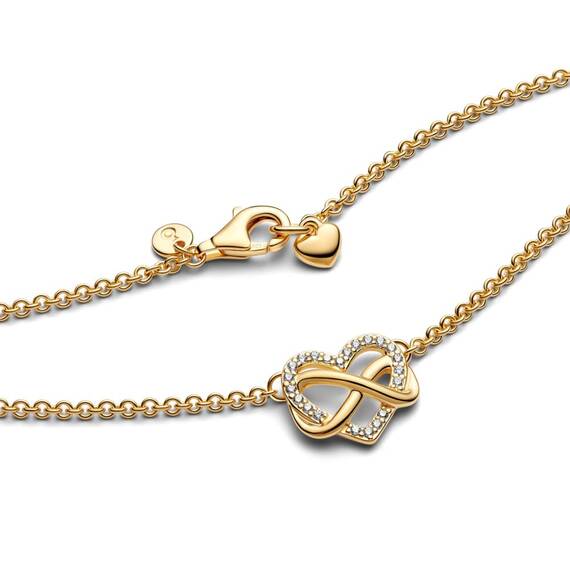 PANDORA Moments Funkelnde Unendlichkeits-Herz Collier-Halskette aus Sterling Silber mit vergoldeter Metalllegierung und Zirkonia Steinen, Größe 50cm, 362666C01-50