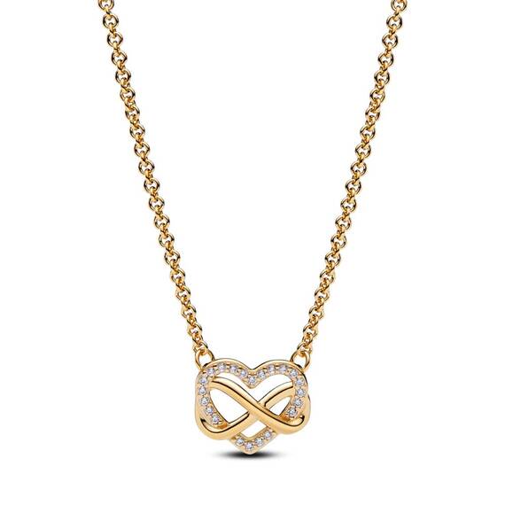 PANDORA Moments Funkelnde Unendlichkeits-Herz Collier-Halskette aus Sterling Silber mit vergoldeter Metalllegierung und Zirkonia Steinen, Größe 50cm, 362666C01-50