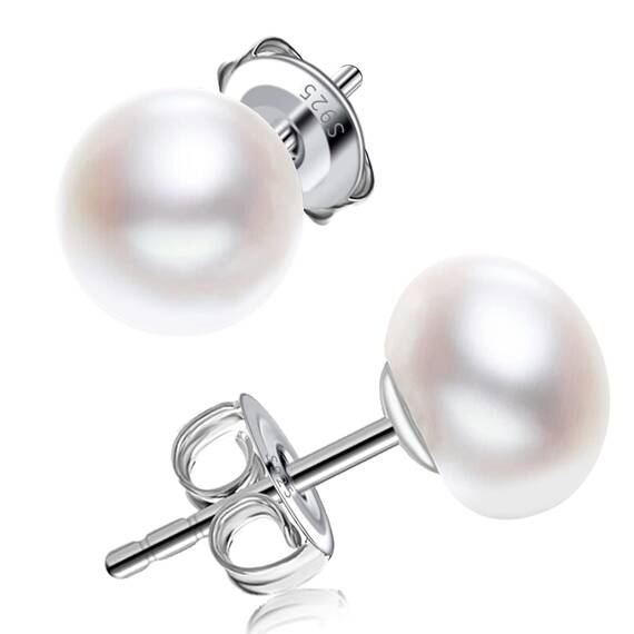 Damen Perlen Ohrringe 925 Sterling Silber 6mm Button weiß Süßwasser Perlen Ohrstecker
