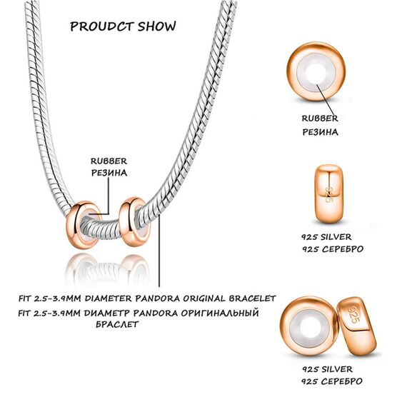 2 PCS Spacer Charm Stopper Roségold für Pandora Charms Armbänder 925 Sterling Silber “MEHRWEG”