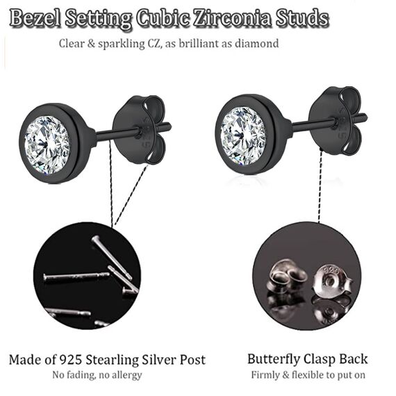 Damen Ohrstecker Silber 925 Schwarz Gold-3 Paar Klein Sterling Silber Ohrstecker Ohrringe Set mit Zirkonia Knorpel Funkelnd Unendlichkeit Ohrstecker Schmuck für Damen Herren Geschenke 2/3/4mm