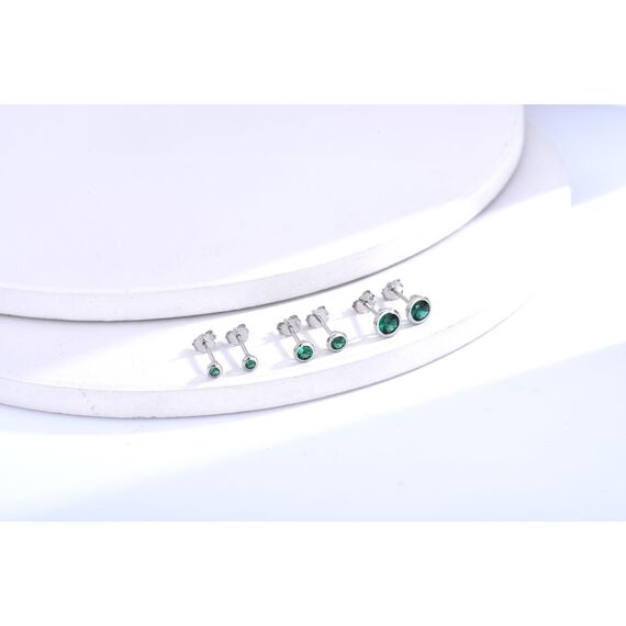 USEEDOVIA Ohrstecker Silber 925 Damen, 3 Paar Klein Sterling Silber Ohrringe Set mit Grün Zirkonia Smaragd Knorpel Funkelnd Schmuck Geschenke für Damen Herren 2/3/4mm