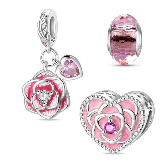 HappyStar Silber 925 Charms Anhänger für Armbänder,Combination Dangle Anhänger Bead Charms für Damen Kompatibel mit Pandora Europäischen Armbändern und Halskette （Mit Spacer Beads