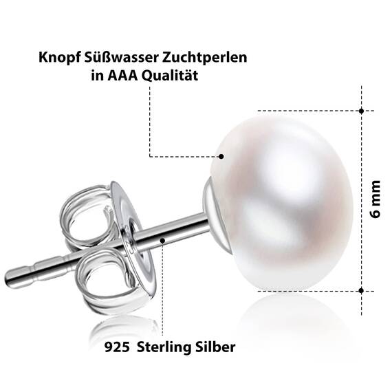 Damen Perlen Ohrringe 925 Sterling Silber 10mm Button weiß Süßwasser Perlen Ohrstecker