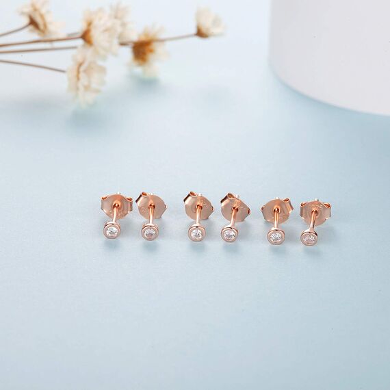 Silber 925-3 Paar Klein Sterling Silber Ohrringe Set mit Zirkonia Knorpel Funkelnd Unendlichkeit Ohrstecker Schmuck für Oktoberfest Damen Herren Geschenke 2/3/4mm