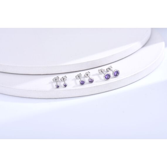 USEEDOVIA Ohrstecker Silber 925 Damen, 3 Paar Klein Sterling Silber Ohrringe Set mit Lila Violett Zirkonia Knorpel Funkelnd Amethyst Schmuck Geschenke für Damen Herren 2/3/4mm