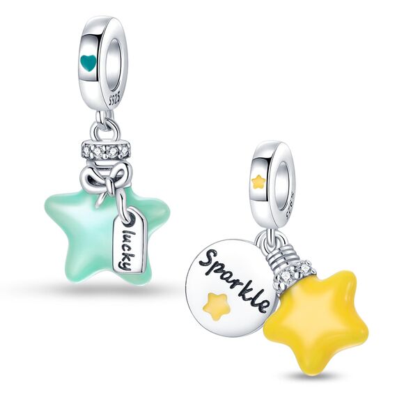 HappyStar Silber 925 Charms Anhänger für Armbänder, Combination Dangle Anhänger Bead Charms für Damen Kompatibel mit Pandora Europäischen Armbändern und Halskette （Mit Spacer Beads