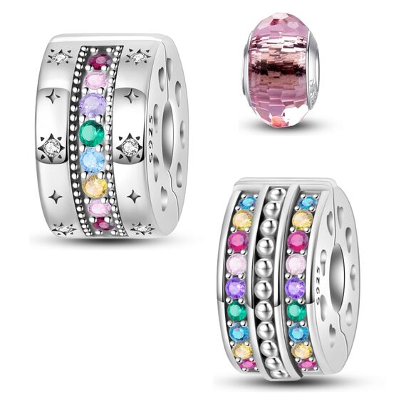 HappyStar Silber 925 Charms Anhänger für Armbänder,Combination Dangle Anhänger Bead Charms für Damen Kompatibel mit Pandora Europäischen Armbändern und Halskette （Mit Spacer Beads