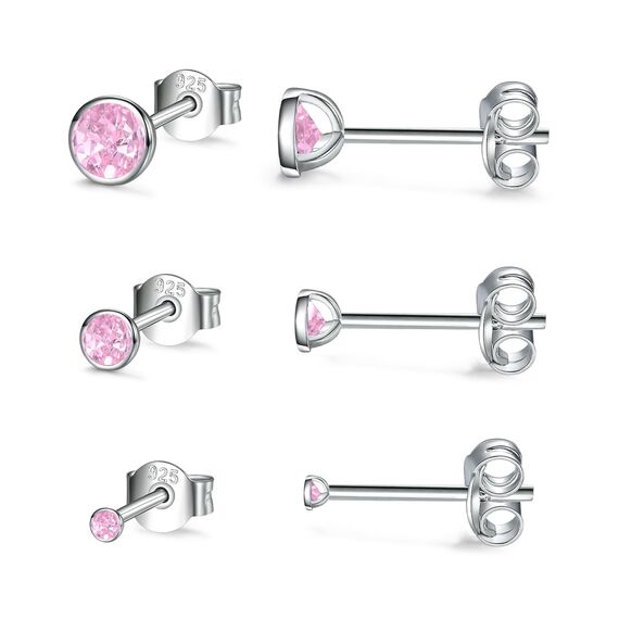 USEEDOVIA Ohrstecker Silber 925 Damen, 3 Paar Klein Sterling Silber Ohrringe Set mit Pink Zirkonia Rose Knorpel Funkelnd Schmuck Geschenke für Damen Herren 2/3/4mm