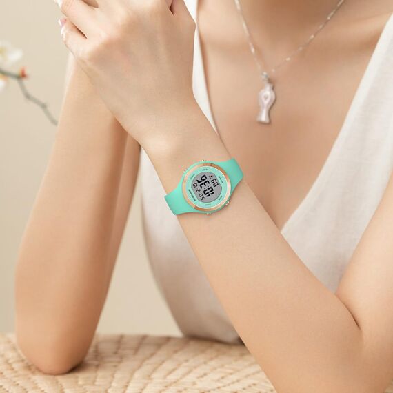 GOLDEN HOUR Digital Damen Sport Chronograph mit Silikonarmband - Wasserdichte 5ATM Armbanduhr, Sportlich Elegant mit Datum und Leuchtend Leicht ablesbares Zifferblatt