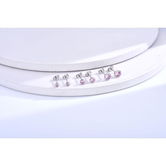 USEEDOVIA Ohrstecker Silber 925 Damen, 3 Paar Klein Sterling Silber Ohrringe Set mit Pink Zirkonia Rose Knorpel Funkelnd Schmuck Geschenke für Damen Herren 2/3/4mm