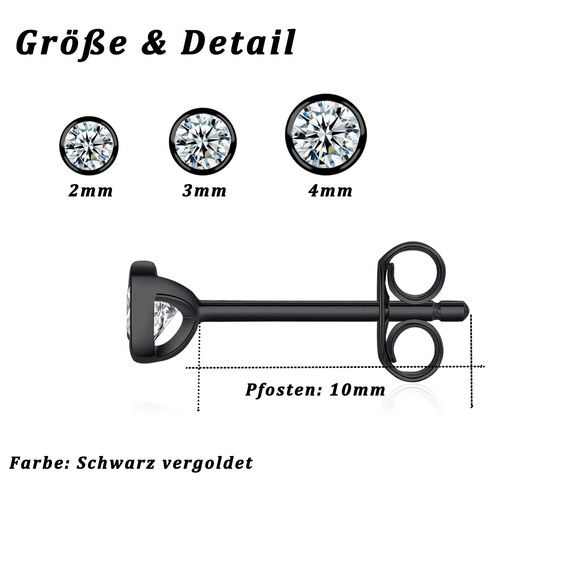Damen Ohrstecker Silber 925 Schwarz Gold-3 Paar Klein Sterling Silber Ohrstecker Ohrringe Set mit Zirkonia Knorpel Funkelnd Unendlichkeit Ohrstecker Schmuck für Damen Herren Geschenke 2/3/4mm
