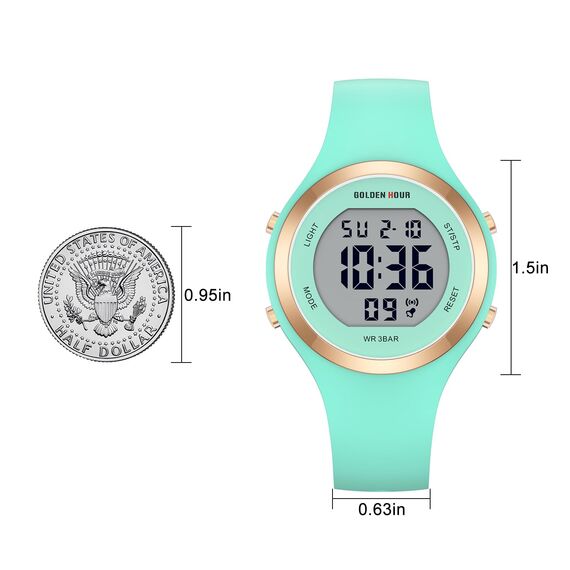 GOLDEN HOUR Digital Damen Sport Chronograph mit Silikonarmband - Wasserdichte 5ATM Armbanduhr, Sportlich Elegant mit Datum und Leuchtend Leicht ablesbares Zifferblatt