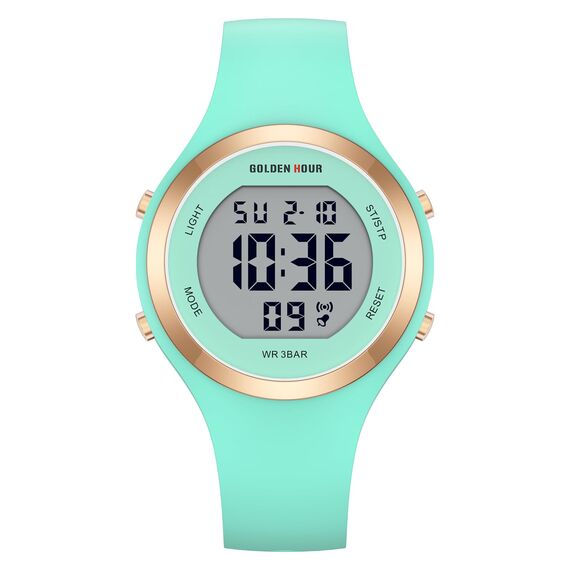 GOLDEN HOUR Digital Damen Sport Chronograph mit Silikonarmband - Wasserdichte 5ATM Armbanduhr, Sportlich Elegant mit Datum und Leuchtend Leicht ablesbares Zifferblatt