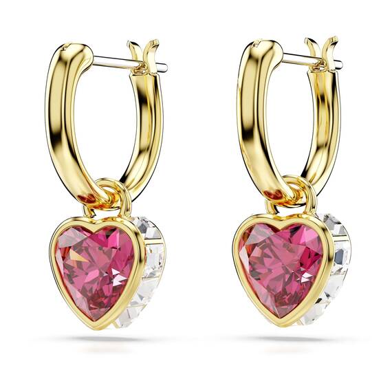 Swarovski Chroma Ohrhänger, Rote und Vergoldete Ohrringe mit Herz-Motiv und Strahlenden Swarovski Kristallen