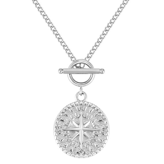 BONNYBIRD® Kompass Kette Damen Silber Edelstahl Halskette mit Anhänger Wasserfest Knebelverschluss Silberkette Schmuck Frauen Coin Panzerkette Silberschmuck Layering Sommer Accessoire