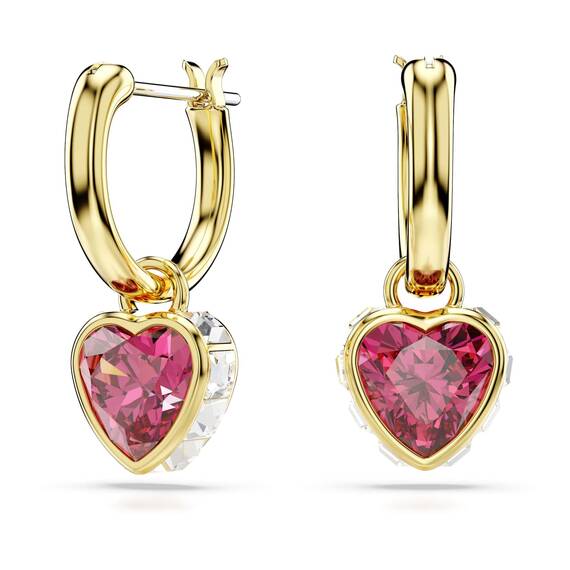 Swarovski Chroma Ohrhänger, Rote und Vergoldete Ohrringe mit Herz-Motiv und Strahlenden Swarovski Kristallen