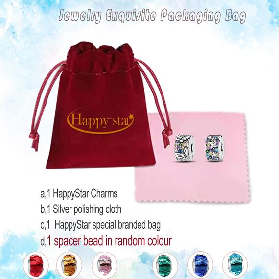 HappyStar Silber 925 Charms Anhänger für Armbänder,Combination Dangle Anhänger Bead Charms für Damen Kompatibel mit Pandora Europäischen Armbändern und Halskette （Mit Spacer Beads