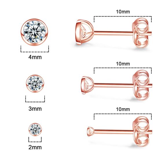 Silber 925-3 Paar Klein Sterling Silber Ohrringe Set mit Zirkonia Knorpel Funkelnd Unendlichkeit Ohrstecker Schmuck für Oktoberfest Damen Herren Geschenke 2/3/4mm