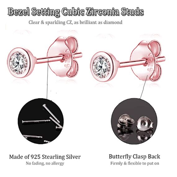 Silber 925-3 Paar Klein Sterling Silber Ohrringe Set mit Zirkonia Knorpel Funkelnd Unendlichkeit Ohrstecker Schmuck für Oktoberfest Damen Herren Geschenke 2/3/4mm