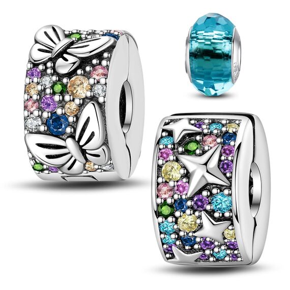 HappyStar Silber 925 Charms Anhänger für Armbänder,Combination Dangle Anhänger Bead Charms für Damen Kompatibel mit Pandora Europäischen Armbändern und Halskette （Mit Spacer Beads