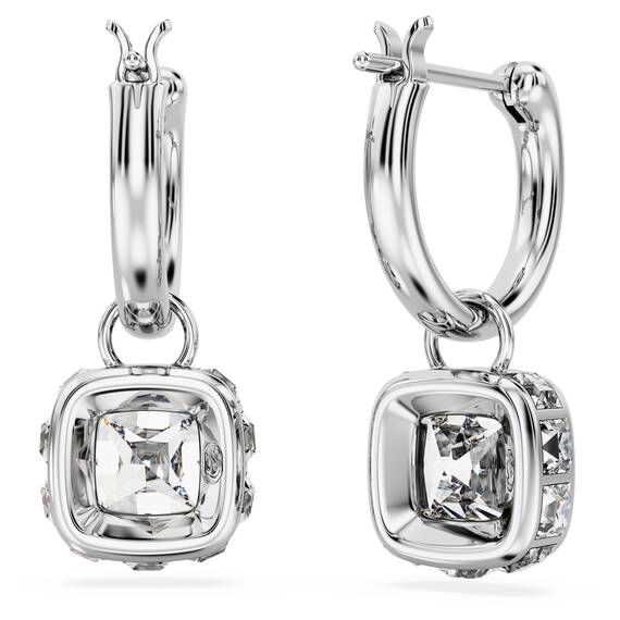 Swarovski Chroma Drop-Ohrhänger, Weiße und Rhodinierte Damenohrringe mit Strahlenden Swarovski Kristallen