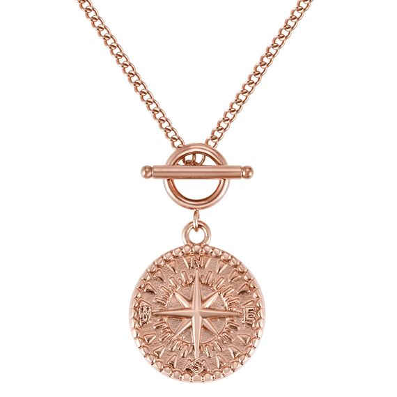 BONNYBIRD® Kompass Kette Damen Rosegold Edelstahl Halskette mit Anhänger Wasserfest Knebelverschluss Goldkette Schmuck Frauen Coin Panzerkette Vergoldet Goldschmuck Layering Sommer Accessoire