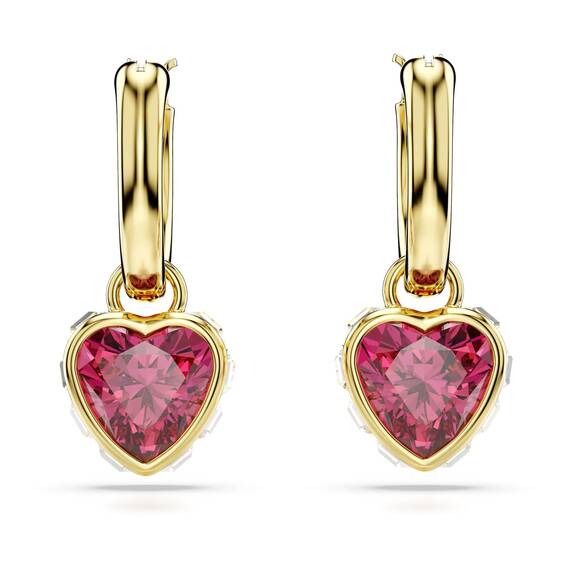 Swarovski Chroma Ohrhänger, Rote und Vergoldete Ohrringe mit Herz-Motiv und Strahlenden Swarovski Kristallen