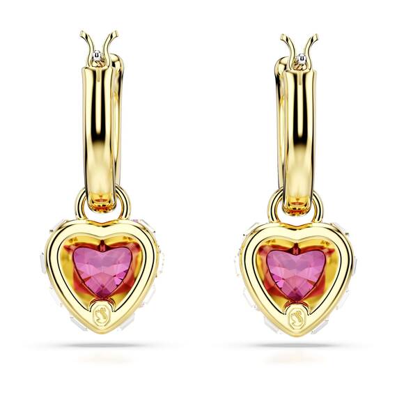 Swarovski Chroma Ohrhänger, Rote und Vergoldete Ohrringe mit Herz-Motiv und Strahlenden Swarovski Kristallen