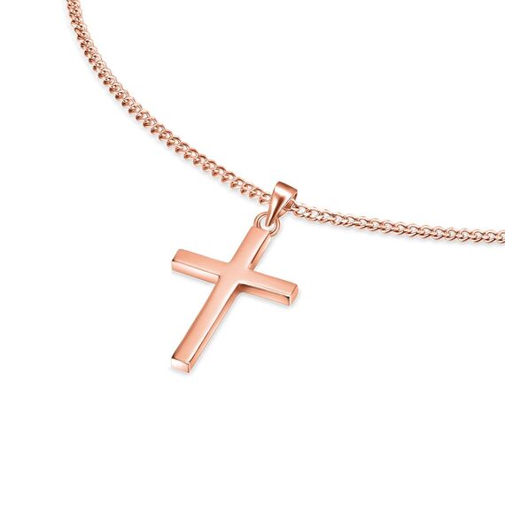 day.berlin Damen Kreuzkette Vice in Rosegold 45+5cm mit Kreuz Anhänger (13x28mm) feine Panzerkette Edelstahl 18k vergoldet für Frauen