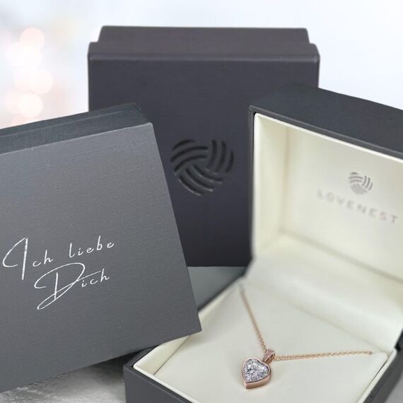 Halskette Damen Rosegold Herzkette Rose Gold Kette vergoldet Engelsflügel Damenkette Ich Liebe Dich Herz-Anhänger Rosegoldschmuck Schmuck Geburtstag Valentinstag Jahrestag Geschenke Frauen Freundin