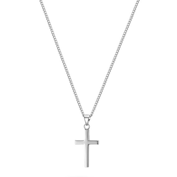 day.berlin Damen Kreuzkette Vice in Silber, 45+5cm mit Kreuz Anhänger (13x28mm) feine Panzerkette aus Edelstahl für Frauen