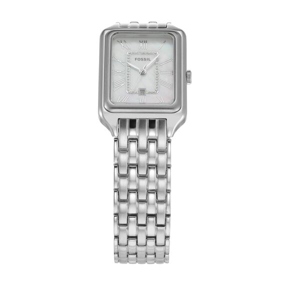 Fossil Damenuhr Raquel quarz/ 3 Zeiger datum Uhrwerk 26mm Gehäusegröße mit einem Edelstahlarmband ES5306, Silber