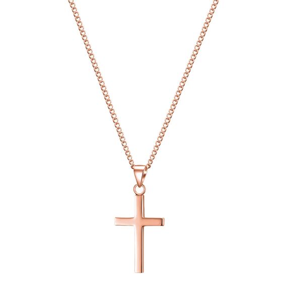 day.berlin Damen Kreuzkette Vice in Rosegold 45+5cm mit Kreuz Anhänger (13x28mm) feine Panzerkette Edelstahl 18k vergoldet für Frauen